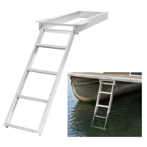 DURAFORCE 4 Step Pontoon Under Deck Boat Ladder Aluminum Under-Boat Mount Silvery