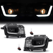 DURAFORCE LED Tube Projector Headlights Headlamp Black for Chevrolet Camaro 2010-2013 Pair
