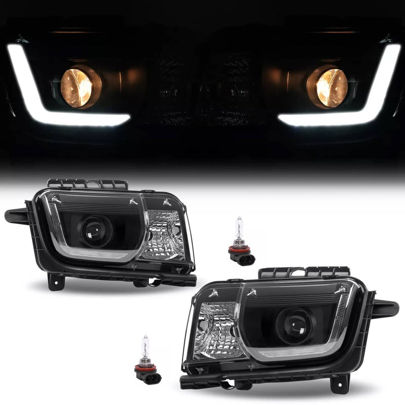 DURAFORCE LED Tube Projector Headlights Headlamp Black for Chevrolet Camaro 2010-2013 Pair