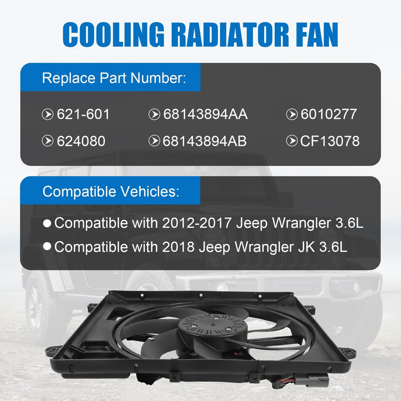 68143894AA Radiator Cooling Fan Assembly for Jeep Wrangler JK 3.6L