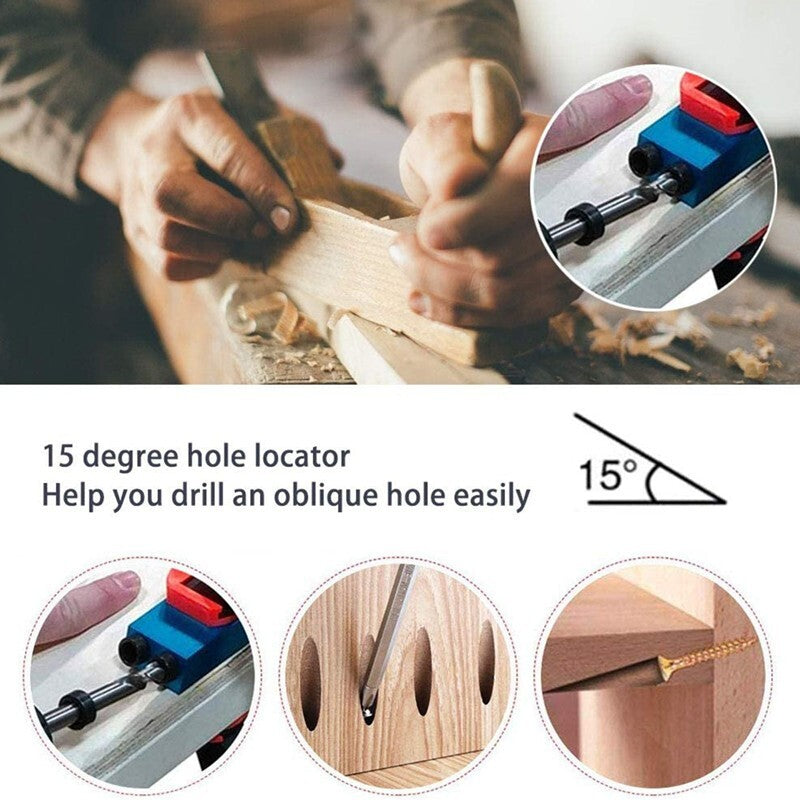6/8/10mm Pocket Hole Jig Kit Woodworking Guide Oblique Drill Angle Hole Locator