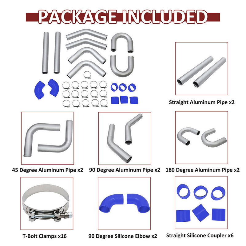 3 Inch DIY Polished Intercooler Piping w/ U Pipe Blue Silicone Coupler + Clamp K