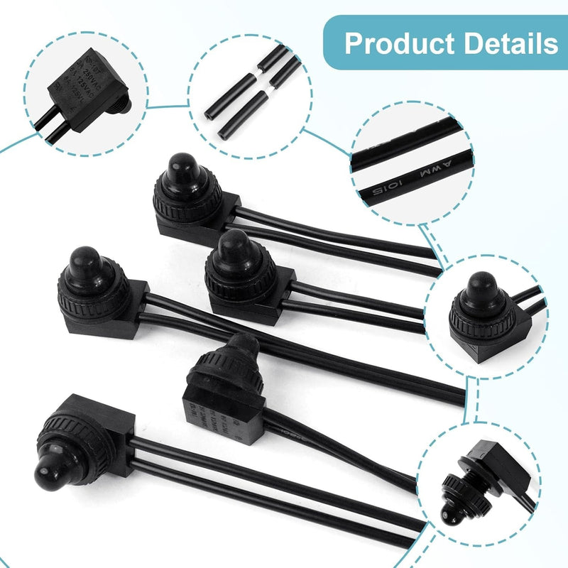 10pcs 12V-48V Wire Leads Waterproof On-Off Push Button Switch for Motorcycle Car