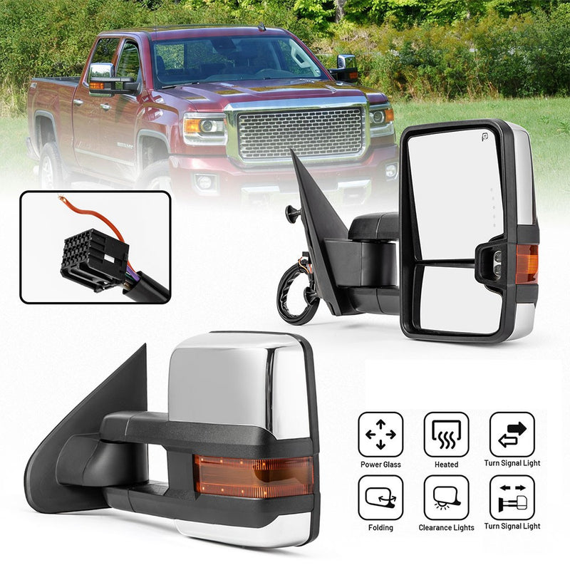 Tow Mirrors for 2014-2018 Silverado Sierra 1500 Chrome Heated LED Signal