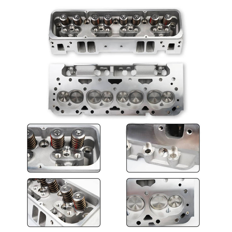2x Aluminum Cylinder Heads Fit for SBC Chevy 350 190cc 64cc 2.02/1.60 Angle