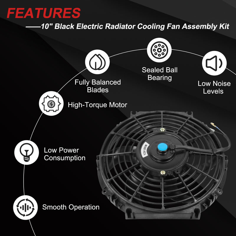 Universal Electric Radiator Slim Cooling Fan Push Pull 10" 12v 80w 1750CFM