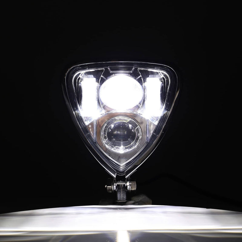 LED Triangle Headlight Motorcycle Universal Fit for Chopper Cafe Racer Bobber Ha