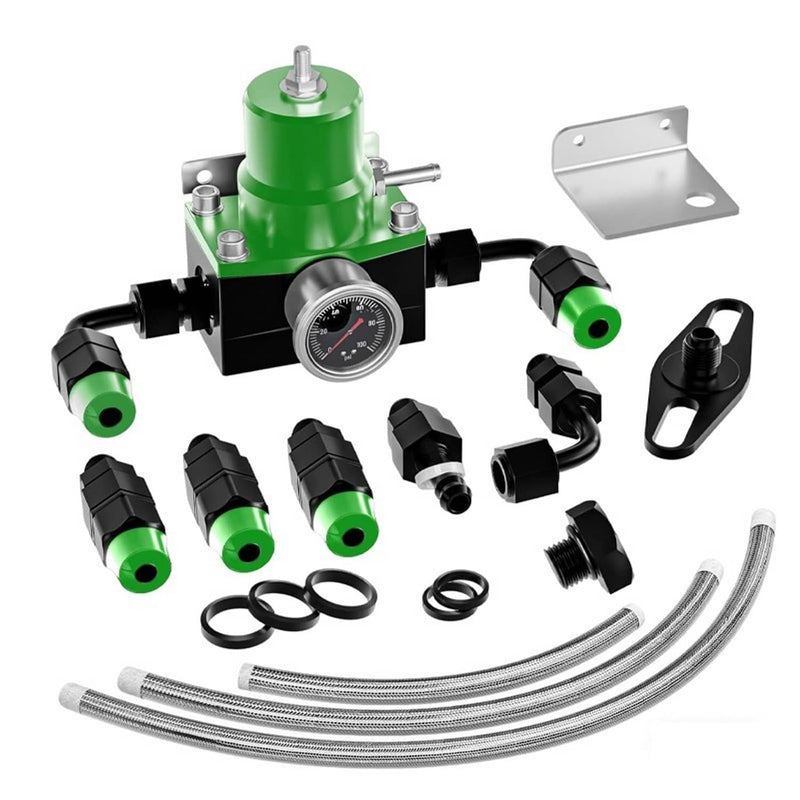 Adjustable Fuel Pressure Regulator Kit Oil 0-100psi Gauge -6AN Black & Green