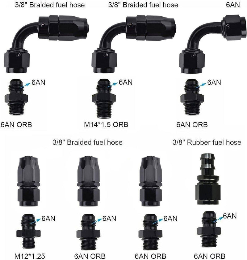 Universal Adjustable Fuel Pressure Regulator Kit 100psi AN6 Fitting Black