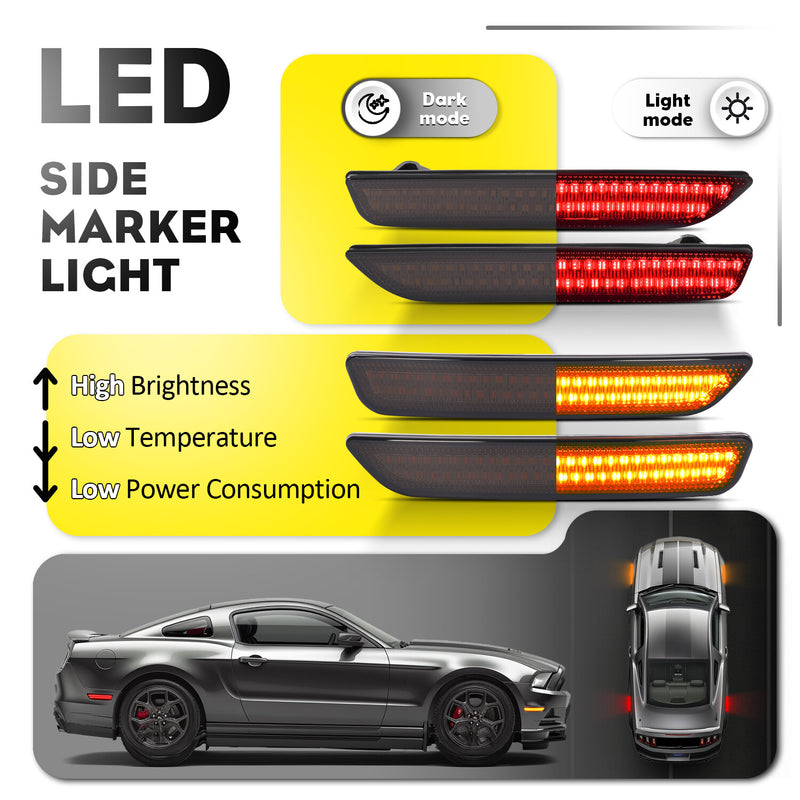 Side Marker Lights Smoked Lens for Ford Mustang 2010-2014 Front Rear LED 4 Piece