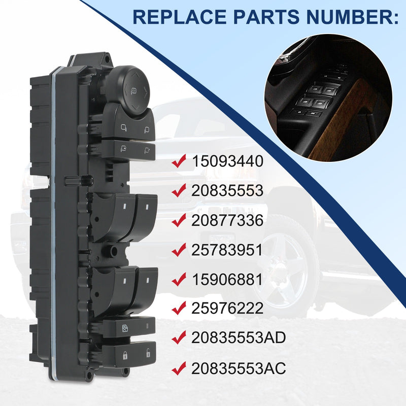 Driver Left Door Window Switch Panel Control for 2007-14 Chevrolet GMC Cadillac