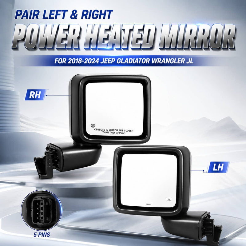 Power Heated Mirror Set Left Right for Jeep Gladiator Wrangler JL 2018-2024