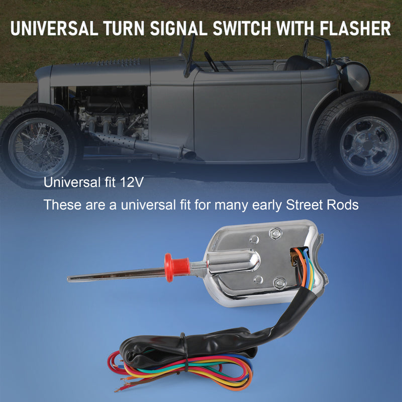 12V Chrome Universal Rat Hot Rod Turn Signal Switch for Ford GM with Flasher