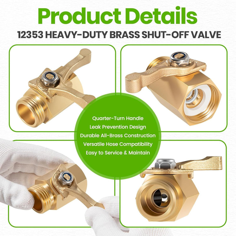 12353 Brass Shut-Off Valve 3/4 Hose Thread Full Flow 1/2 Opening