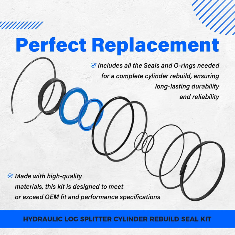 5.0" Bore x 2.0" Rod Hydraulic Log Splitter Cylinder Rebuild Seal Kit