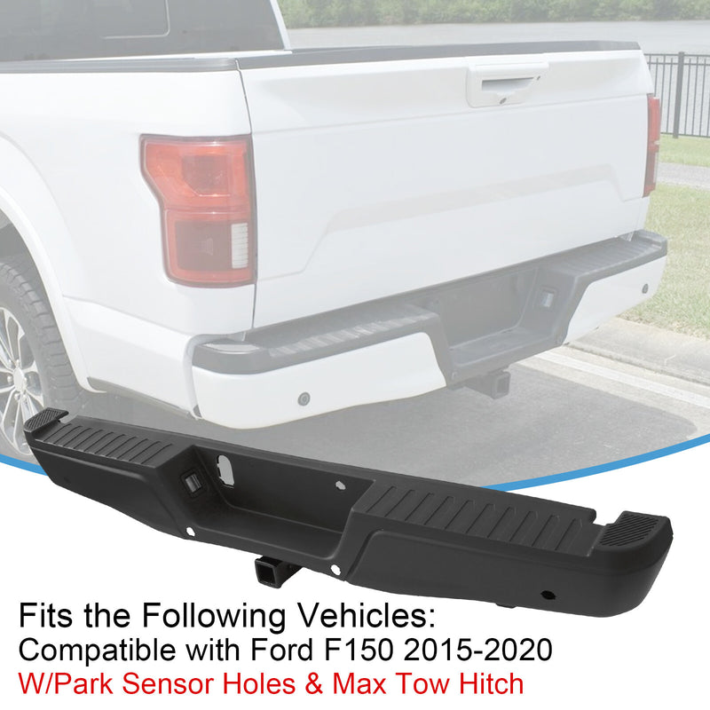 Black Rear Bumper Assembly Max Tow Hitch Sensor Holes for Ford F-150 15-20