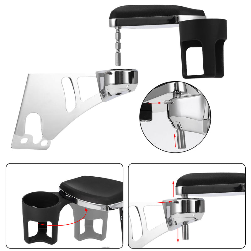 Tour Pak Touring Chrome Passenger Armrests Cup Holder Fit for Harley 1997-2013