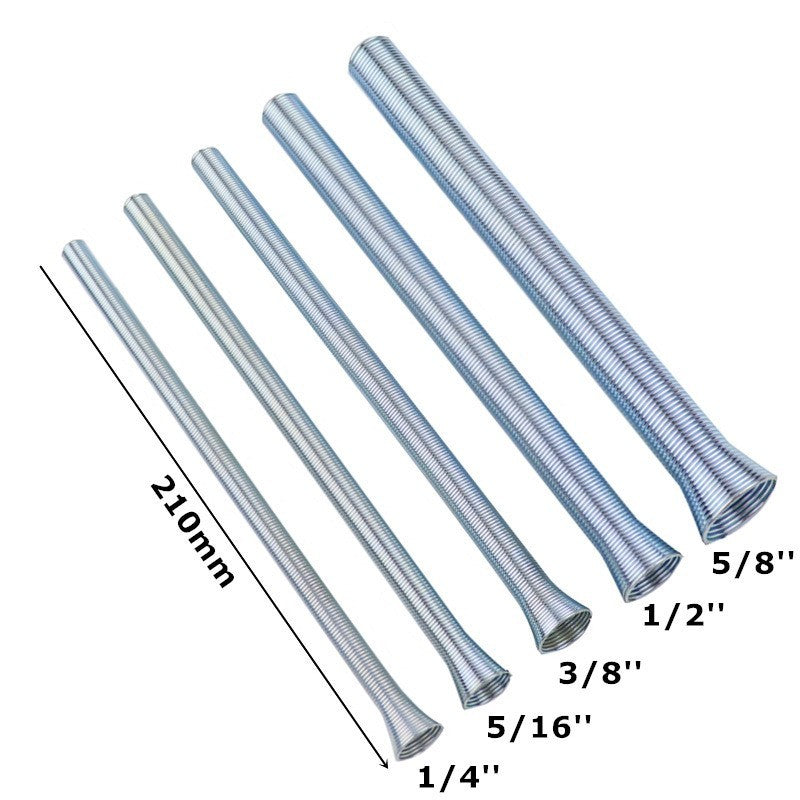 5pcs 21cm Spring Bending Tube Pipe Bender 1/4 5/16 3/8 1/2 5/8 Silver Set