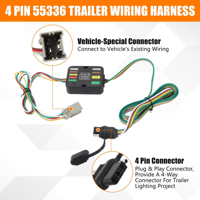 55336 Trailer Hitch Wiring Tow Harness for Honda Pilot 2003-2008 CR-V 1997-2006