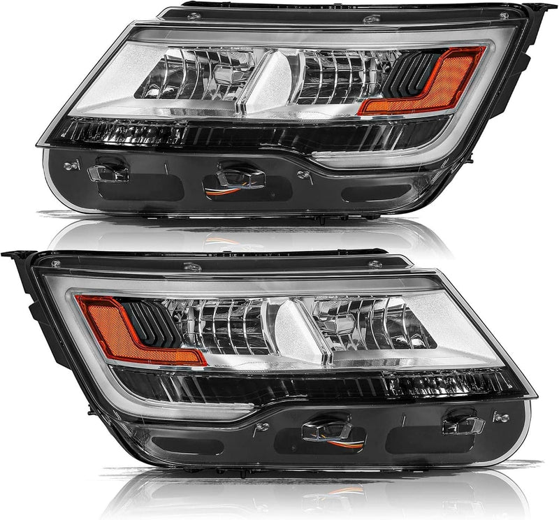 Headlights Assembly LH RH for Ford Explorer Chrome w/ LED DRL 2016-2019 Pair