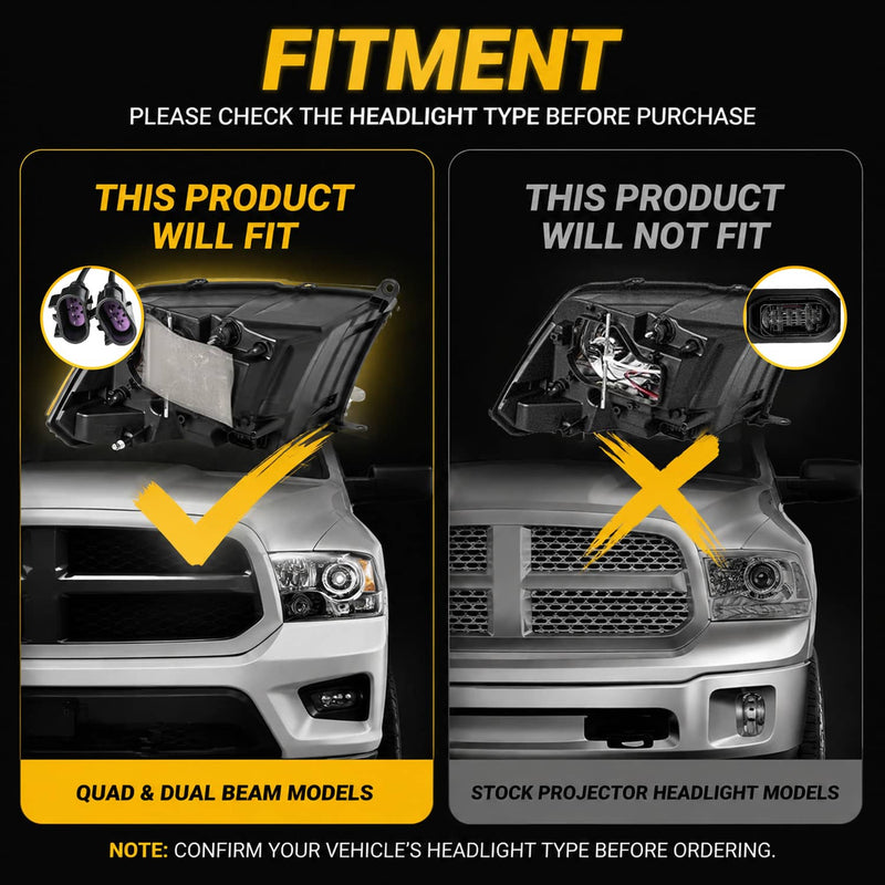 Black Projector Headlights w/ LED DRL for Dodge Ram 1500 2500 3500 09-18