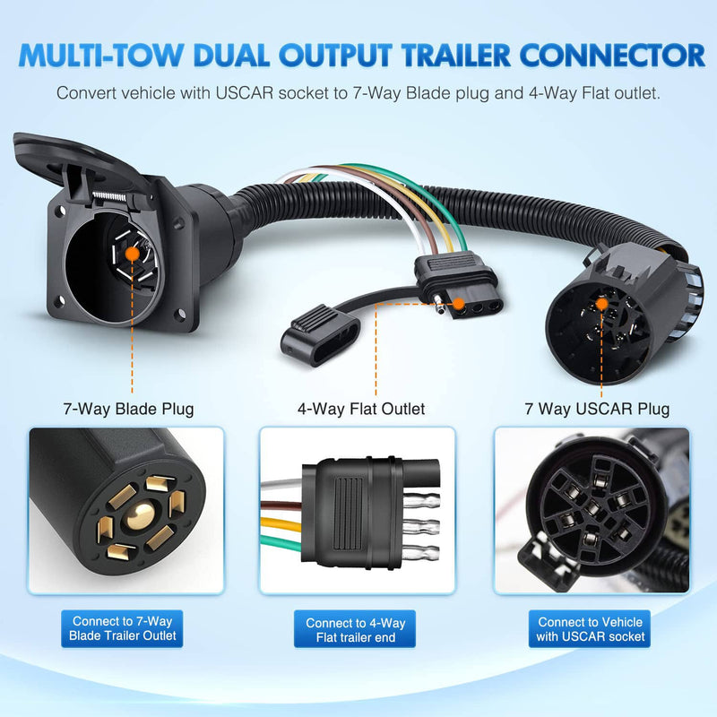 7 Way Trailer Wiring Harness 4 Way Flat Plug Kits for Chevy Silverado 1500 2500