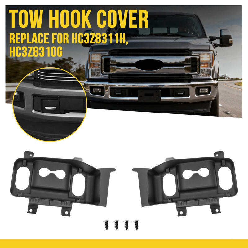LH RH Front Bumper Tow Hook Trim Cover Panel for Ford Super Duty 17-19 Pair