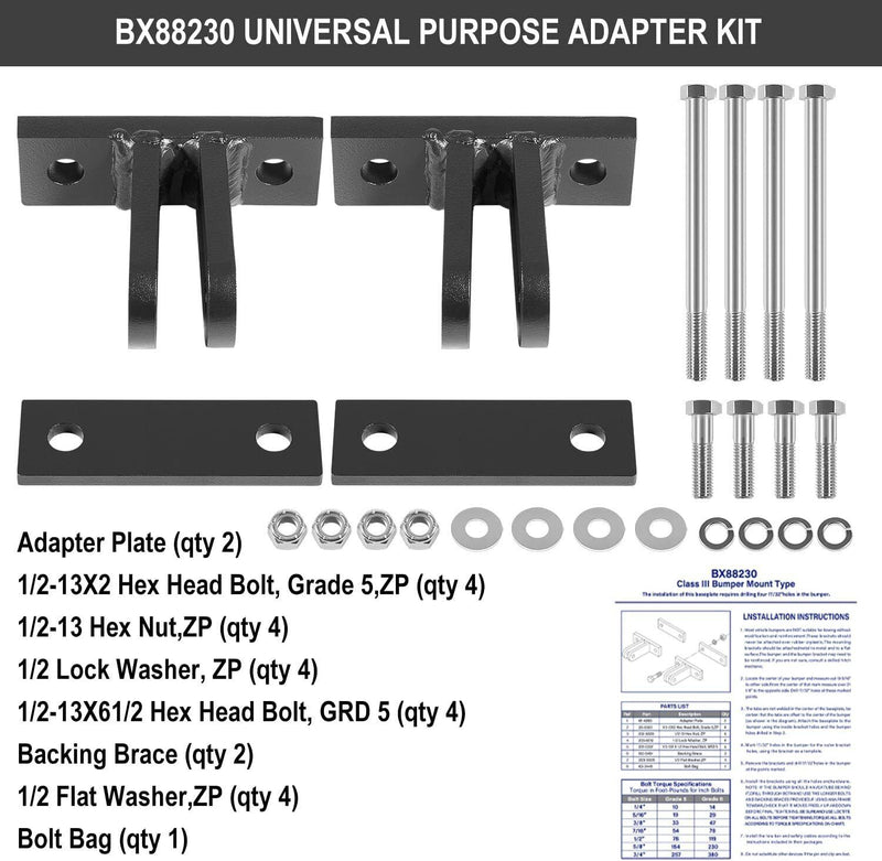 BX88230 Bolt-On Adapter for Blue Ox Class III Universal BX Tab Tow Bar BasePlate