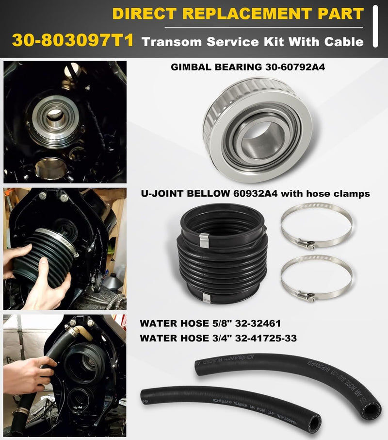 Transom Seal Bellow Kit & Lower Shift Cable for Quicksilver Mercruiser Alpha One