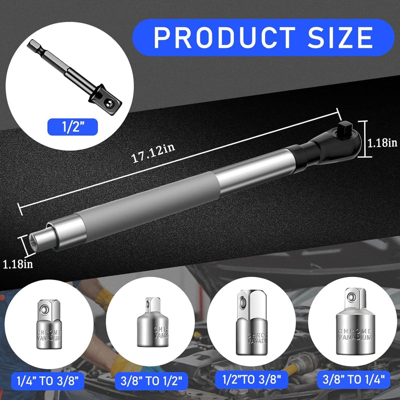 1/2" Offset Extension Wrench Impact Ratchet for Electric Drill 3/8" 1/4