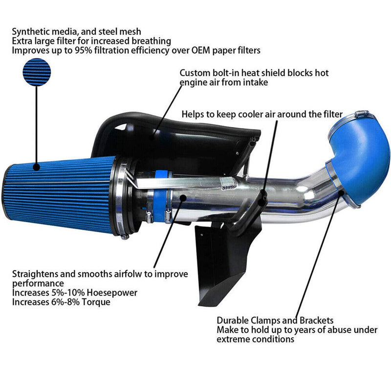 Cold Air Intake Kit 4" Heat Shield Blue for Chevy GMC V8 4.8 5.3 6.0L 1999-2007