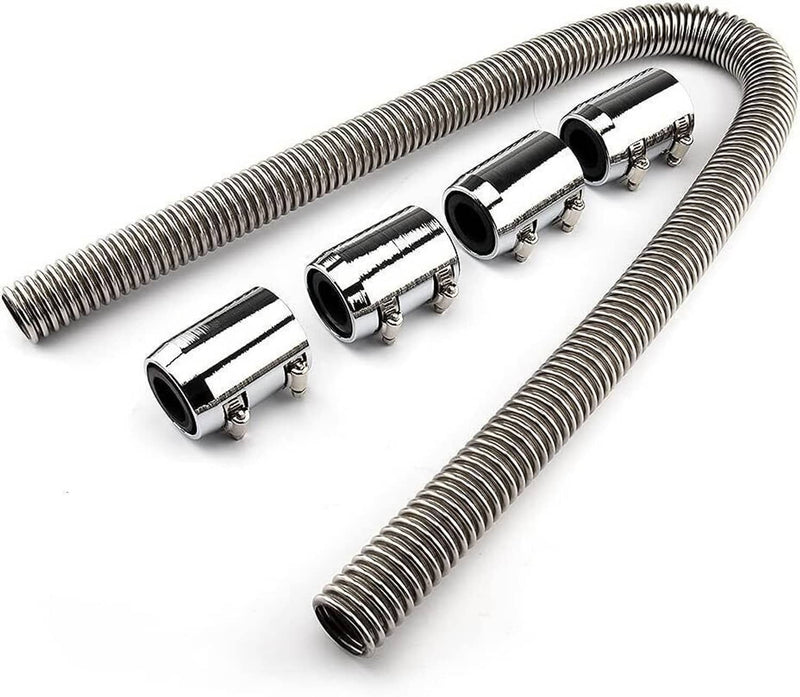 48" Universal Stainless Steel Radiator Flexible Coolant Water Hose Caps Kit