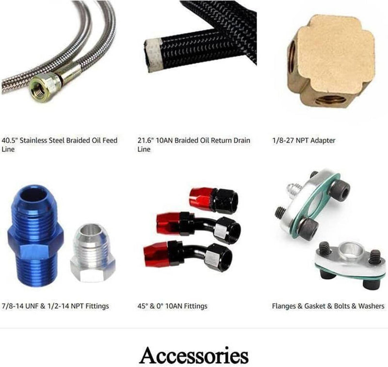 Oil Feed Line + 10AN Oil Drain Return Fitting for Turbo T3 T4 T6 GT45 T04E T66