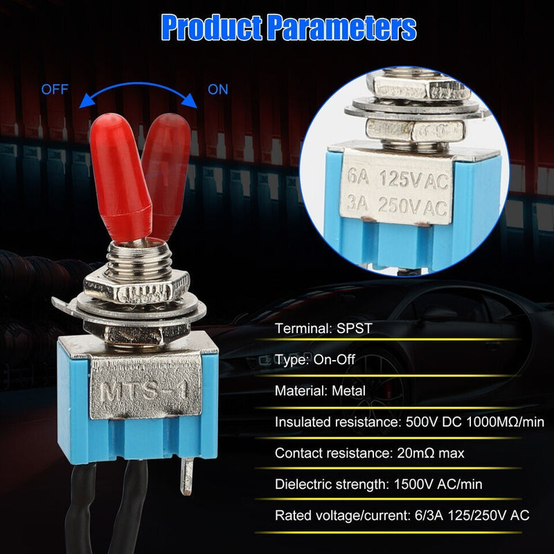 10PCS SPST Mini Toggle Switch Wires On Off Metal Small for Automotive Boat Car T