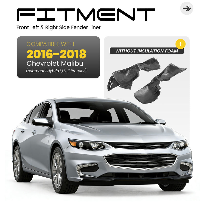 Pair Front Left Right Fender Liner for Chevrolet Malibu 2016 2017 2018