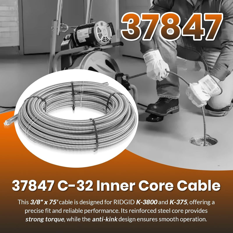 37847 C-32 Inner Core 3/8" x 75' Drain Cleaning Cable for K-3800 K-375