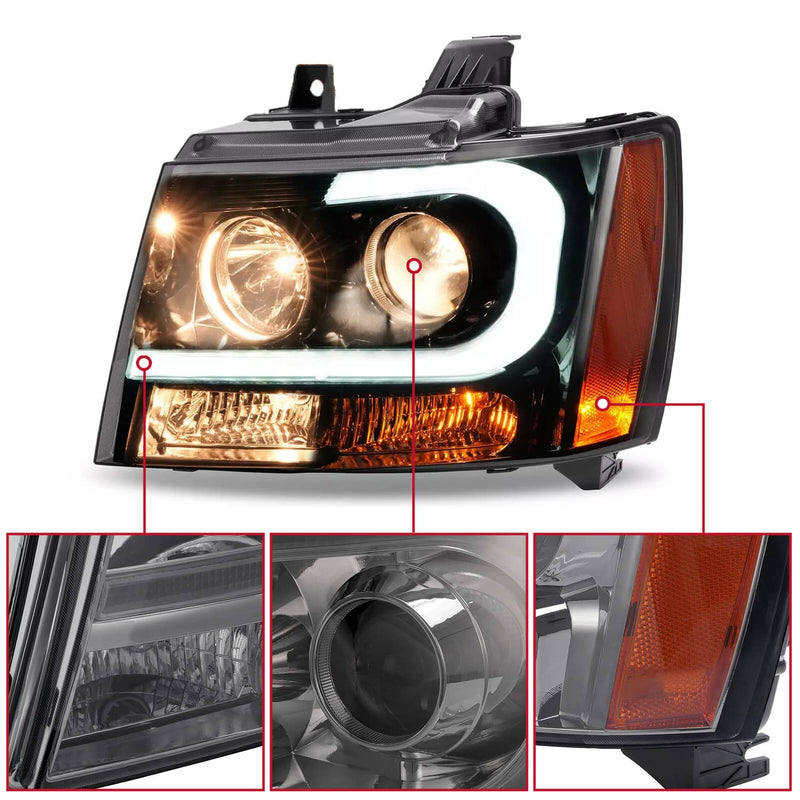 DURAFORCE Headlights for Avalanche Suburban Tahoe 2007-2014 LED Bar LH RH Projector