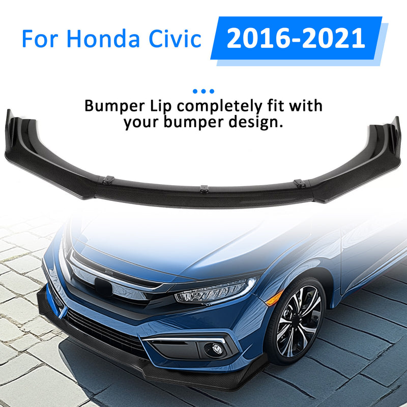 Front Bumper Lip Body Kit Spoiler Chin Carbon Look for Honda Civic 2016-2021