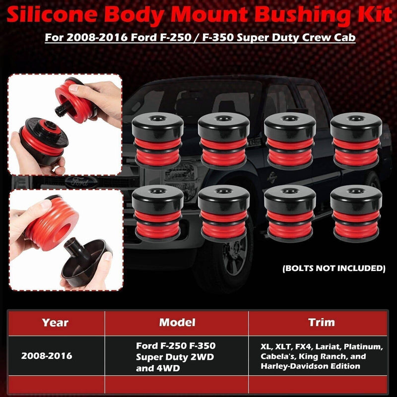 Silicone Body Mount Bushing Kit for Ford F250 F350 Super Duty Crew Cab 2008-2016