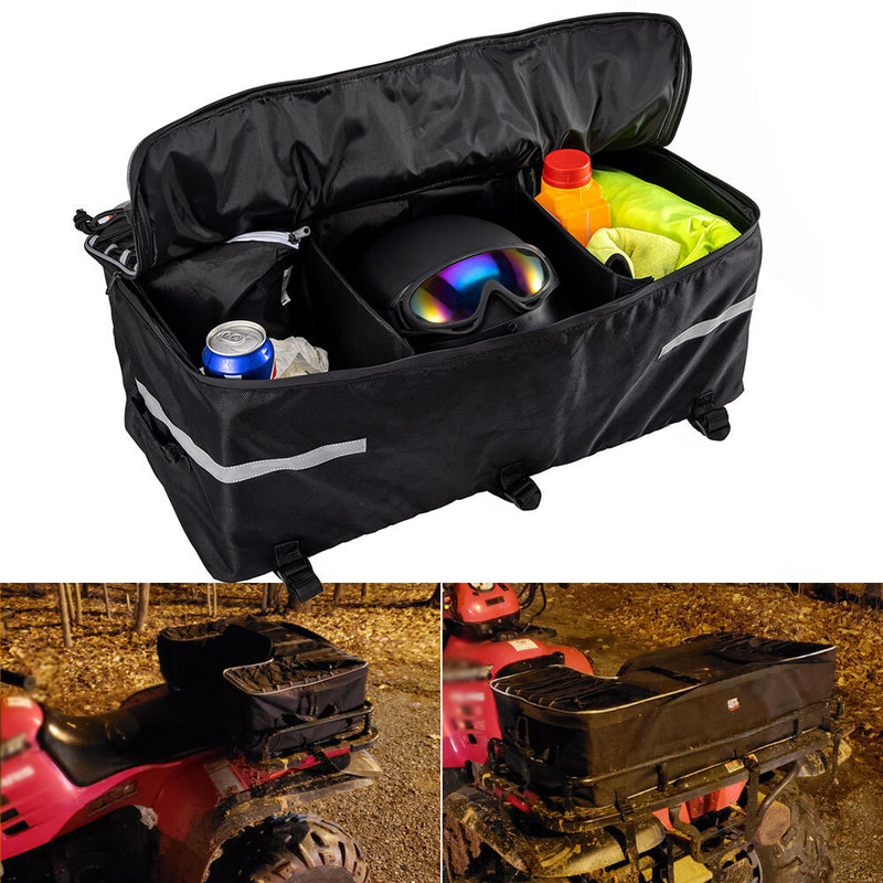 Removable Large ATV Rear Seat Bag Storage Bags Frame Rack Bag w/Cushion Black