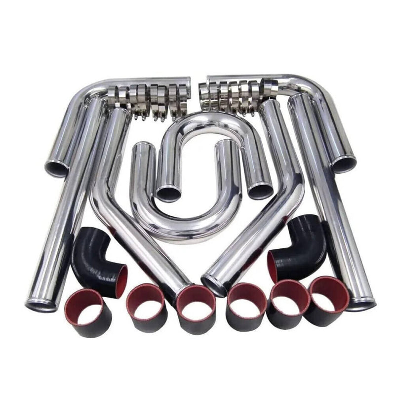 3" Polished Intercooler Piping Kit with U Pipe Black Silicone Coupler Clamp DIY