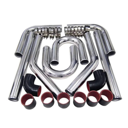 DURAFORCE 3" Polished Intercooler Piping Kit with U Pipe Black Silicone Coupler Clamp DIY