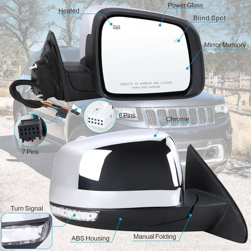 68236930AF Left Manual Fold Mirror Blind Spot for Jeep Grand Cherokee 11-22