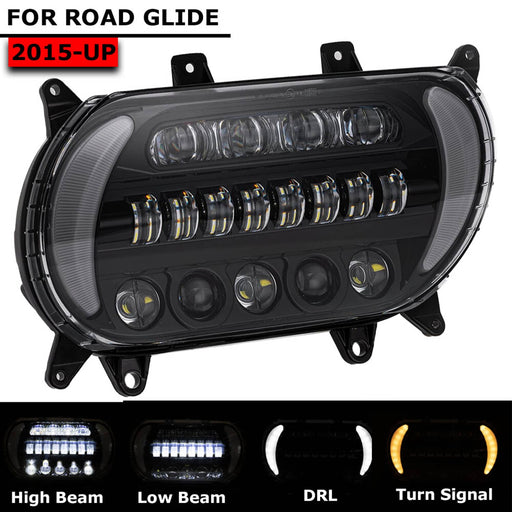 DURAFORCE Plug&Play LED Headlight DRL High Low Beam for Harley Road Glide 2015-2024