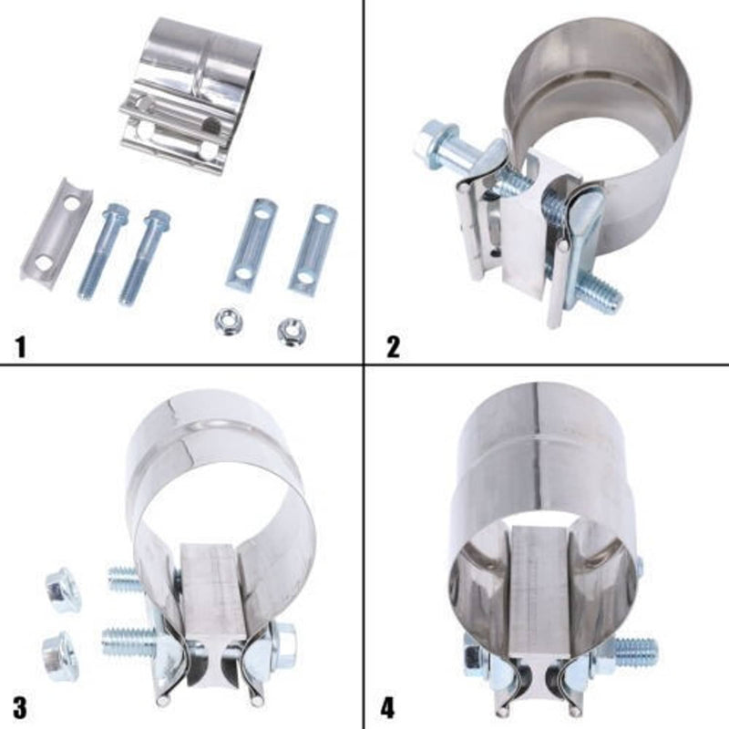 4Pcs Stainless Lap Joint Exhaust Clamp Sleeve Band for 2.5" 2 1/2" OD Pipe