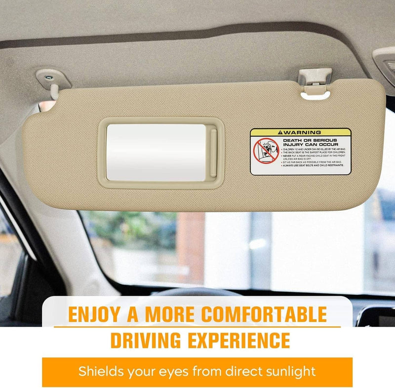 Beige Sun Visor w/Mirror Right & Left Side for 2011-2015 Hyundai Elantra