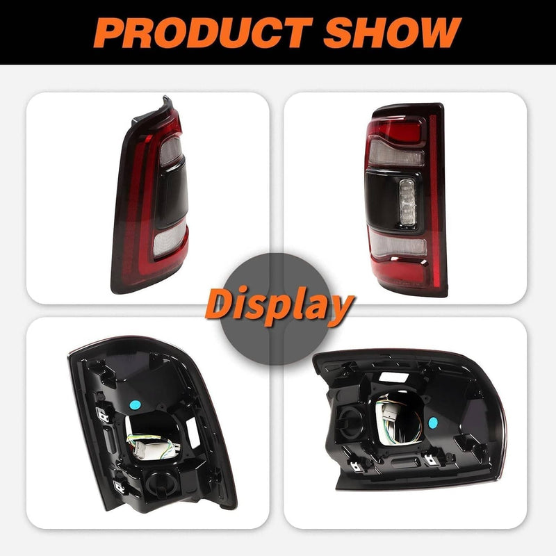 2Pcs LED Tail Lights w/Blind Spot for Dodge RAM 2500 3500 2019-2024 Black Bezel