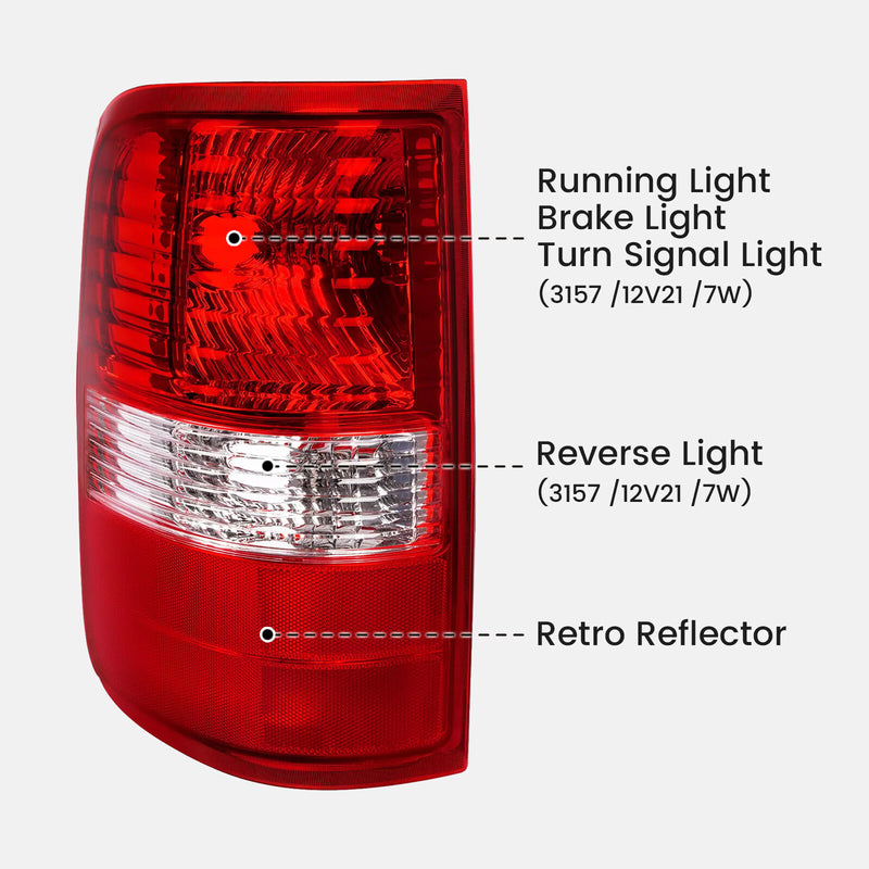 Red Lens Tail Light Set for Ford F-150 2004-2008 Driver Passenger Side