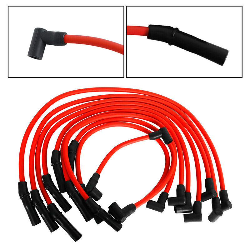 10.5mm Racing Spark Plug Wires Set for Ford 5.0L 5.8L SB SBF 302 Red Engine