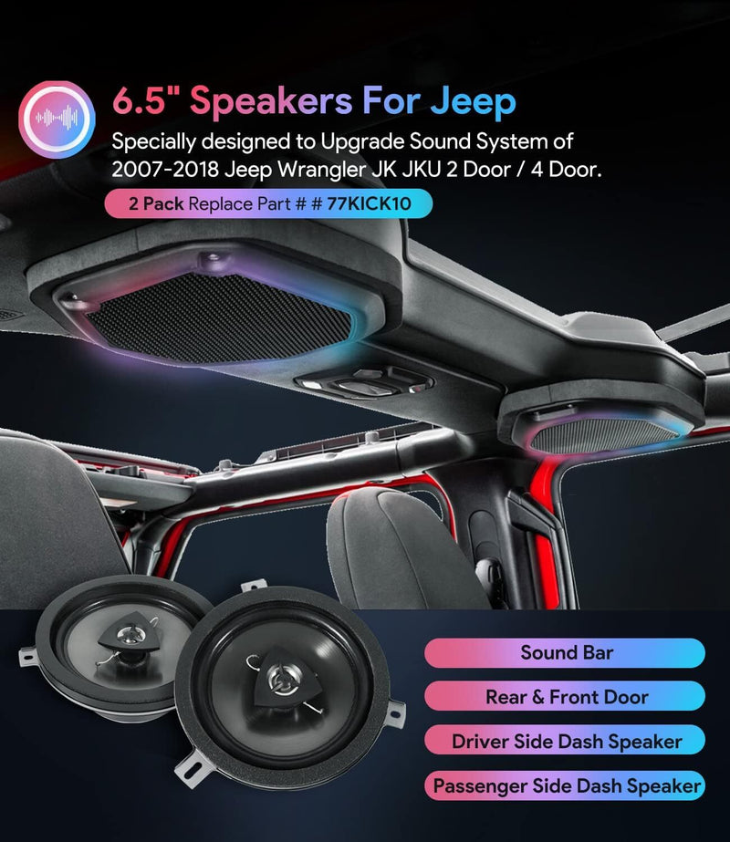 77KICK10 6.5in Speaker for Kicker 2007-2018 Jeep Wrangler JK JKU 4 Pack